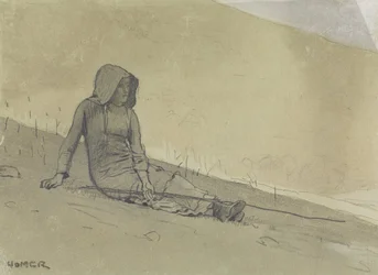 Fille assise sur une colline